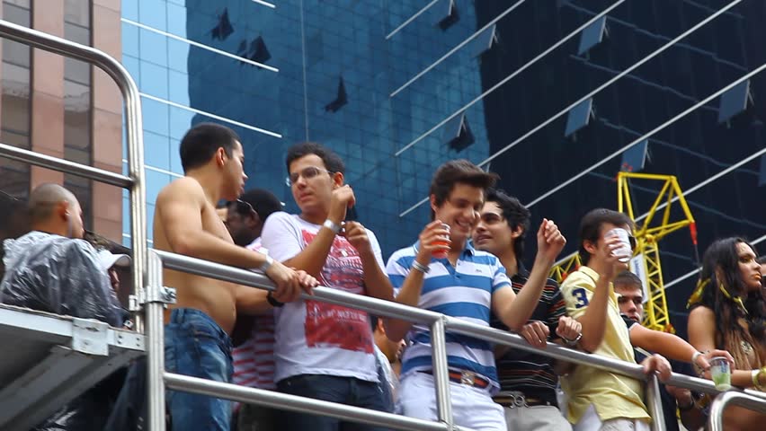 SAN PAULO, BRAZIL - CIRCA JUNE 2011: Crowds celebrate the LGBT Gay Pride Parade on Avenida Paulista circa June 2011 in San Paulo.