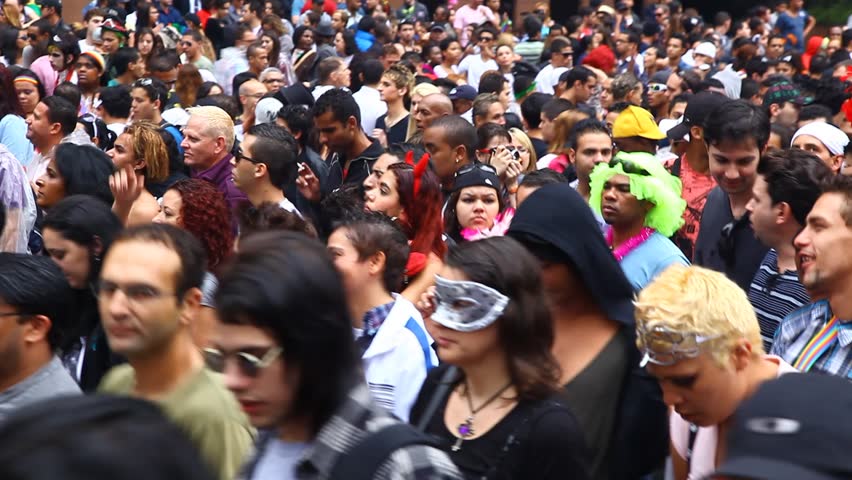 SAN PAULO, BRAZIL - CIRCA JUNE 2011: Crowds celebrate the LGBT Gay Pride Parade on Avenida Paulista circa June 2011 in San Paulo.