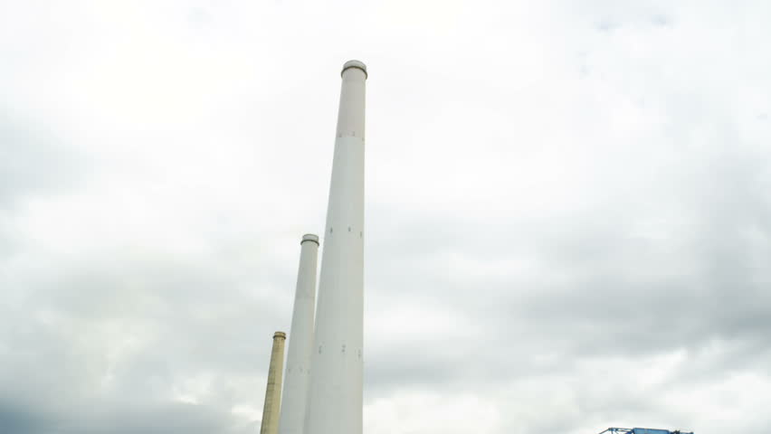 Tilt down of three Smokestacks just north of the IDE Ashkelon Desalination Plant in Israel.  02/28/2011.