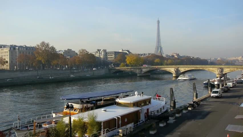 Houseboats on the Seine river in Paris