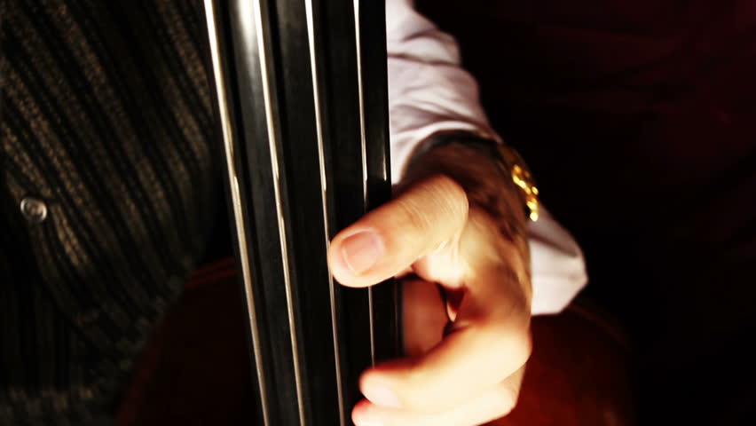 Musician and Double Bass playing jazz wide angle