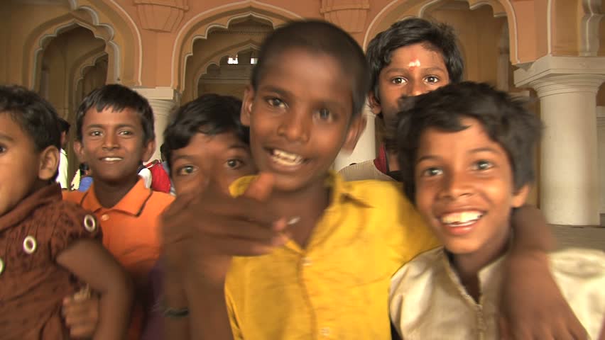  MADURAI, INDIA - CIRCA APRIL, 2011: Indian children visit the Thirumalai Nayak Palace in Madurai