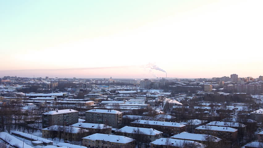 Panorama at winter city and thermal power station