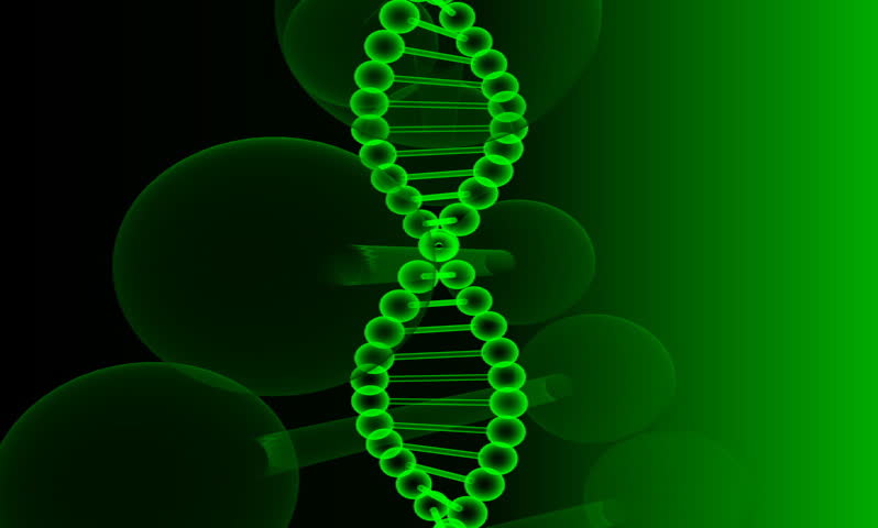 footage of a DNA model in green background