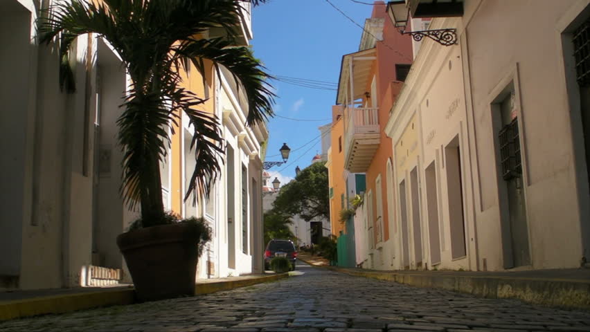 Cobblestone Street leading to Cathedral in Old San Juan