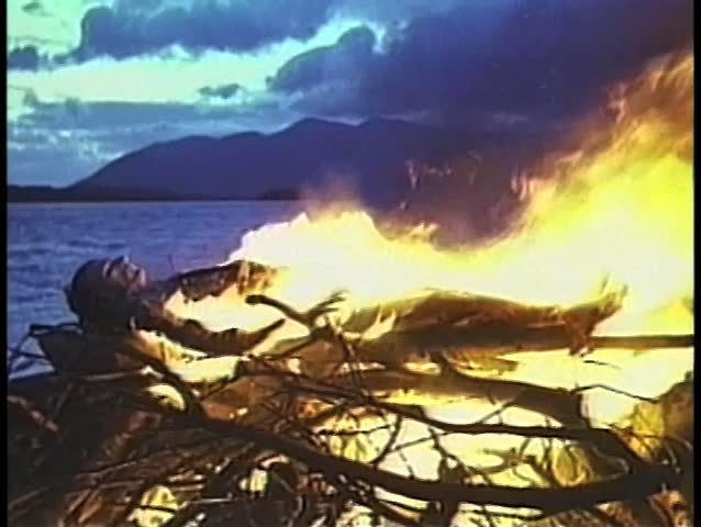 Body burning in bonfire