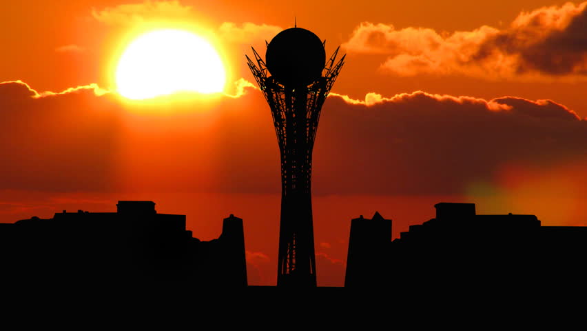Kazakhstan Bayterek tower in Astana perfect sunset. Bayterek is a monument and observation tower in Astana, the capital of Kazakhstan. 