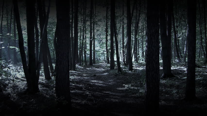 Man running in dark woods, special effect