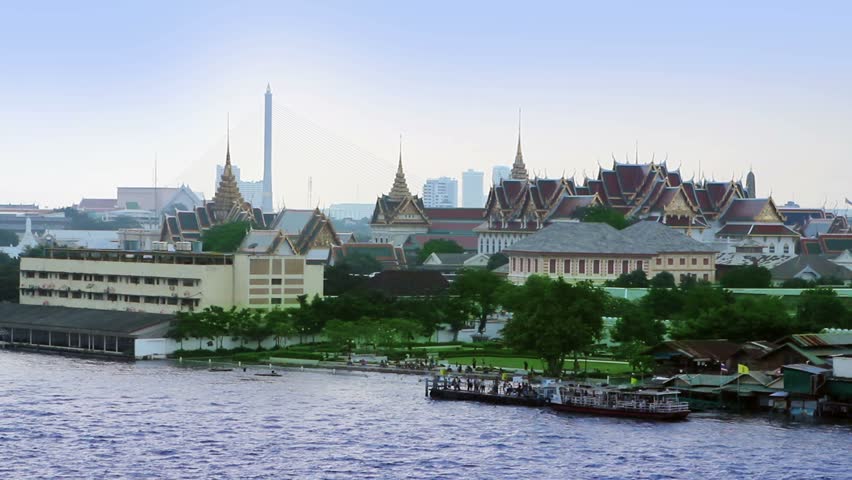Bangkok river view from wat phraya. Grand palace is seen