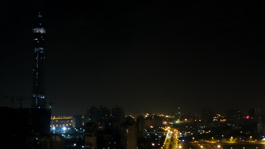 Construction Guangzhou New TV Broadcasting Office Building, sunrise, time lapse