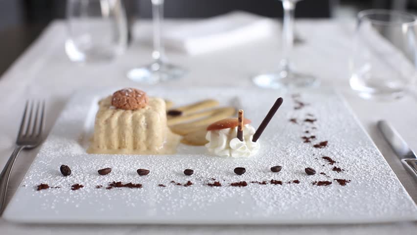 Macaroon's dessert with coffee cream and cookies. 360 rotation food
