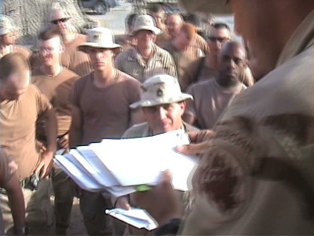 CAMP UDAIRI, KUWAIT - 4/22/03: Mail call for U.S. Army Rangers.