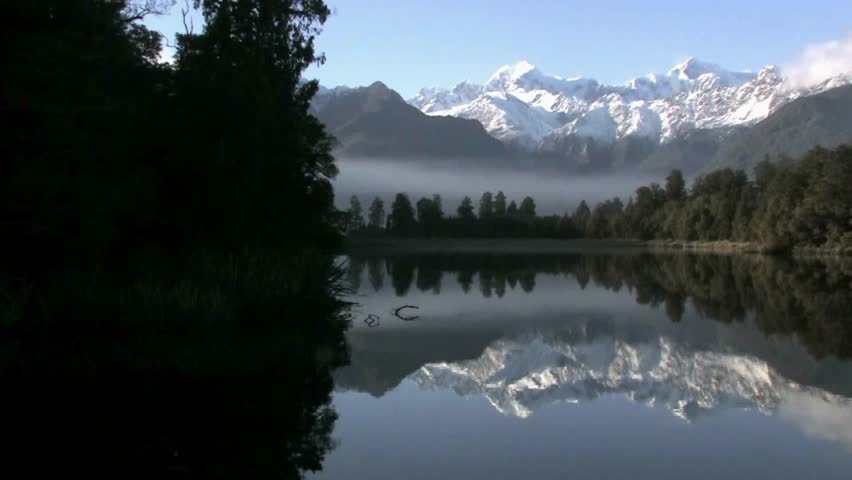 Lake Matheson. West Coast, New Zealand, Famous for reflecting a near-perfect image of Aoraki Mount Cook in its waters,  formed around 14000 years ago