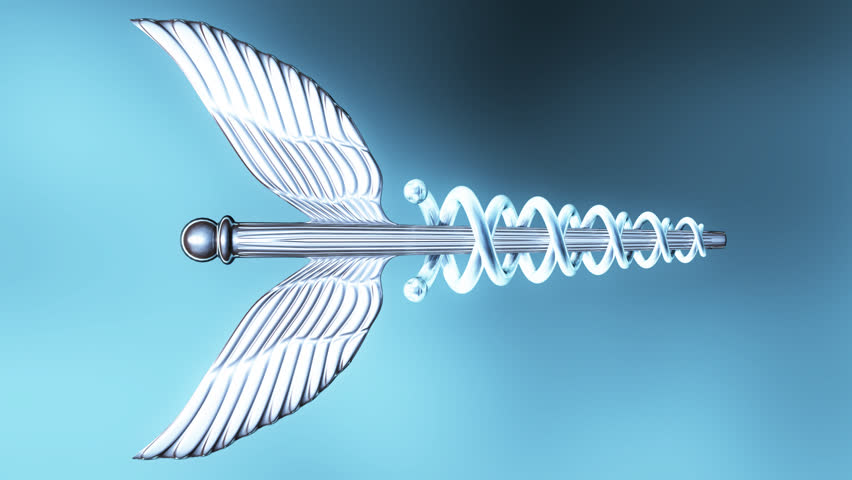 Caduceus 3D animation - seamless rotation witch can be repeated endlessly. 