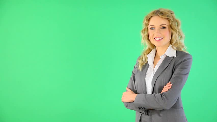 Smiling businesswoman presenting product advantages