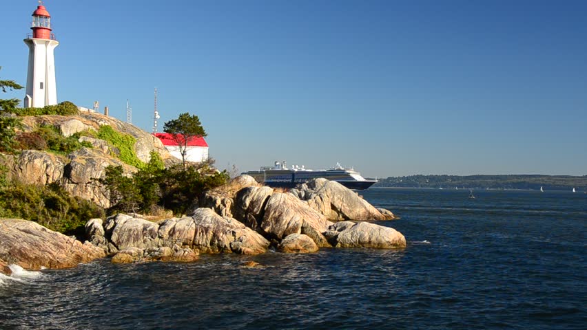 Big cruise ship showing up in Lighthouse Park at West Vancouver, Canada.
