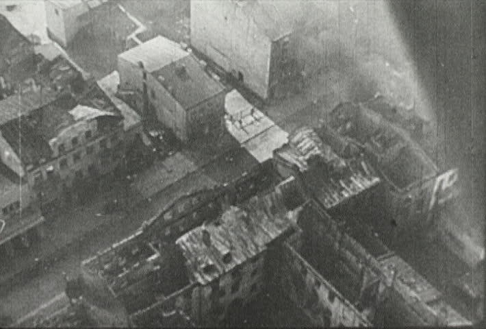 EUROPE - CIRCA 1942-1944: World War II, Aerial View of War Ravaged Warsaw