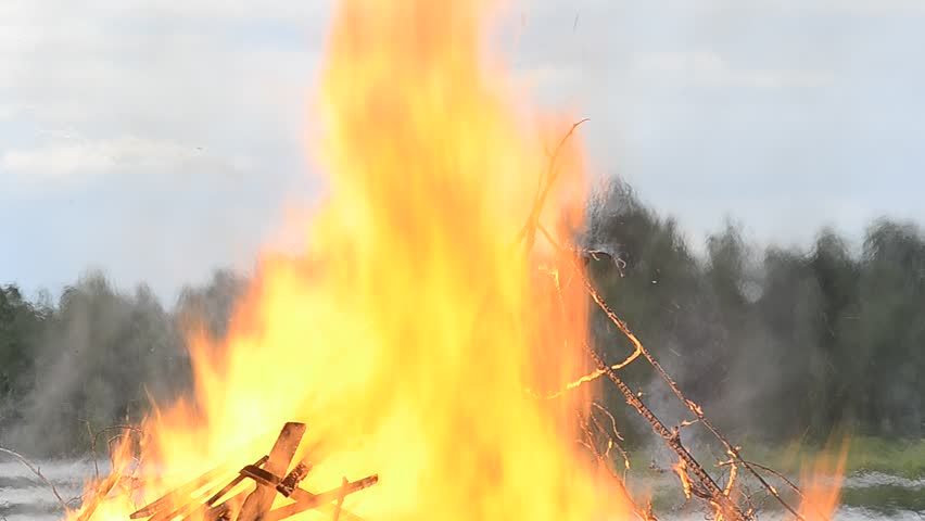 Big camp fire close up