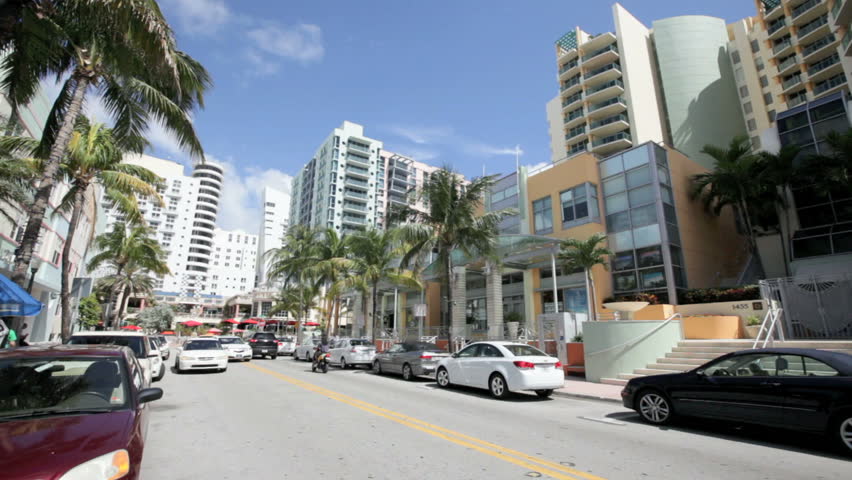 MIAMI, FL - MARCH 2: Panning Footage of the shops on Ocean Drive and 14th street, March 2, 2012 in Miami, FL. 