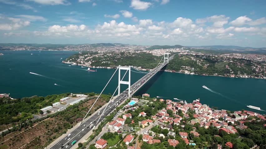 Aerial view of the Istanbul bosphorus bridge 2 october 28, 2011 ower istanbul