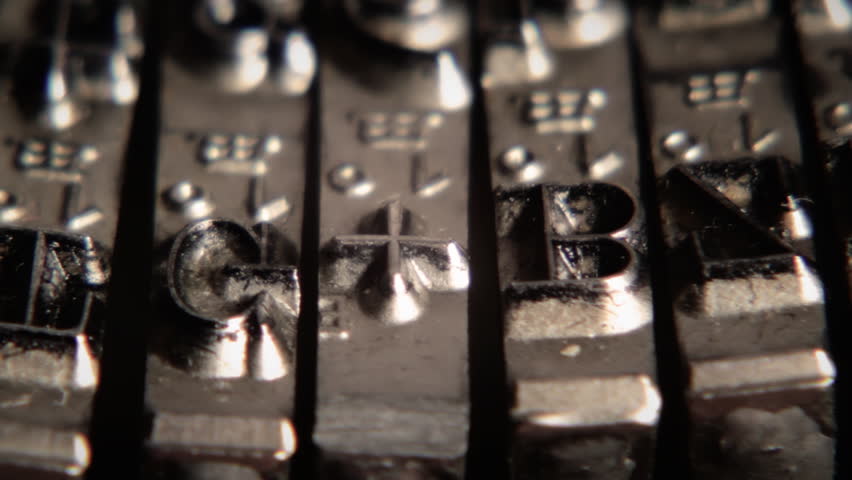 Typewriter. Typing. Metal types in close-up. Clip ID: type-detal-1_HD