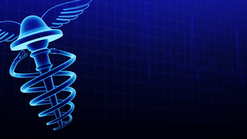 Rotating medical / healthcare symbol over EKG background