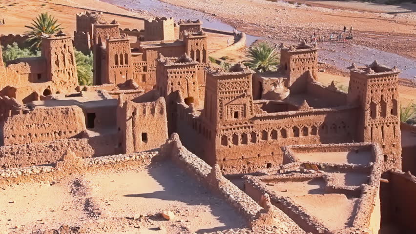 Fortified City (Ksar) with Mud Houses in the Kasbah Ait Benhaddou near Ouarzazate, Morocco. Souss-Massa-region. Ounila River. UNESCO World Heritage Site since 1987 