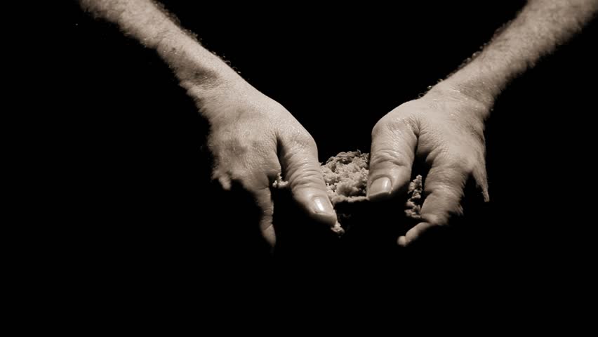 Human Hand giving a piece of bread