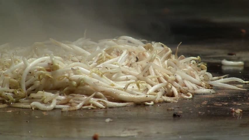 Soy sprouts soy prouts on a hot plate in a japanese restaurant 