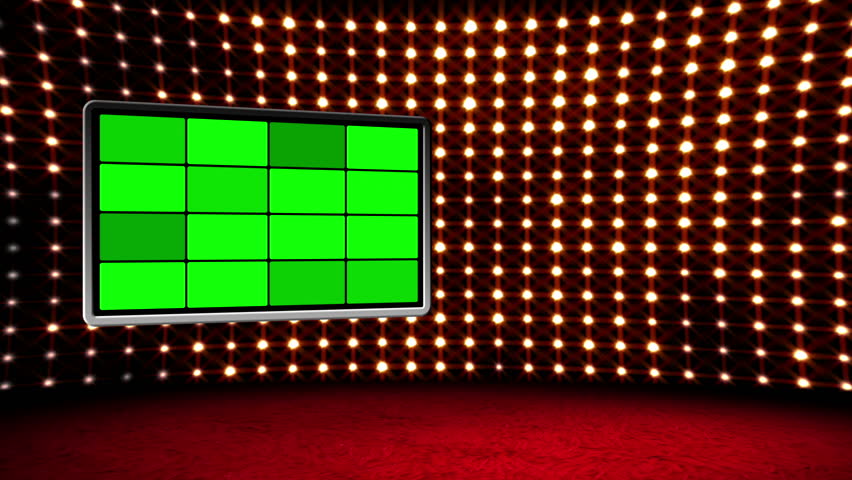 Green screen box design Glamour Virtual Studio.

You can use your custom footage in the screen by replacing the green areas by using chroma key.Also you can loop it by using dissolve.
