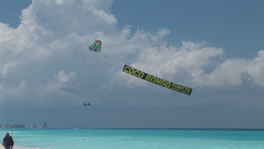 CANCUN, MEXICO - CIRCA 2007: Parasailing advertisements