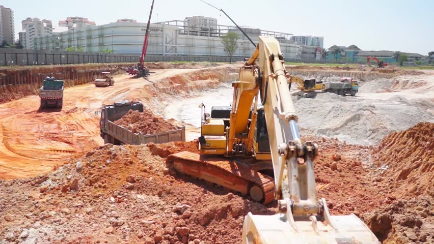 PETALING JAYA, MALAYSIA - FEBRUARY 17: Heavy excavator loader at soil moving works in construction site, February 17, 2012 in Petaling Jaya, Malaysia. 