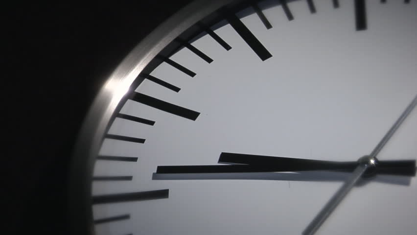 Clock minute, second and hour hands moving fast. Animated Clock in motion.