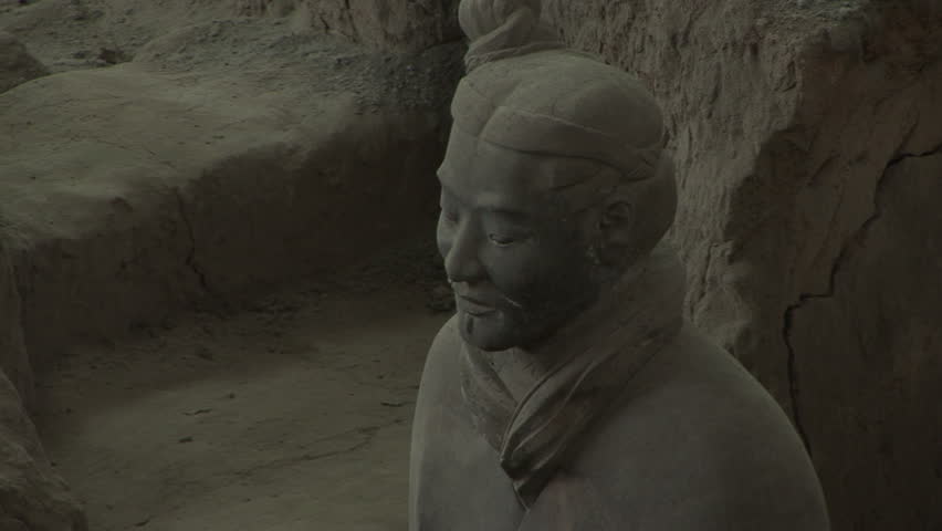 Terracotta Soldier, Xi'an, Shaanxi Province, China, profile, coming into focus. Format: NTSC HDV Compression: MotionJPEG-A Camera: Sony HVR-Z1U Size: 1080i (1920 x 1080) Sound: No