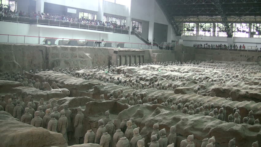 Tourists are watching over the Terracotta Army near Xian, China