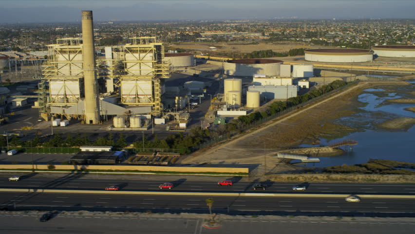Aerial view of Industrial Power Plant, storage tanks, America, USA