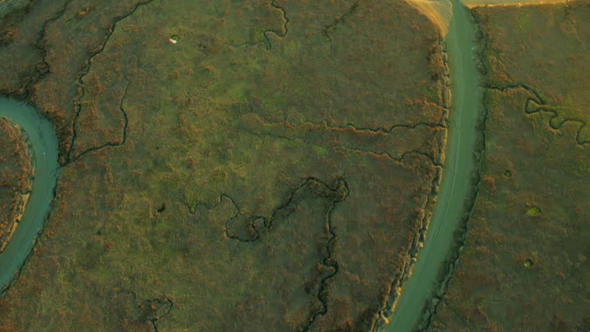 Aerial view of swing bridge constructed to allow vessels access to the salt ponds