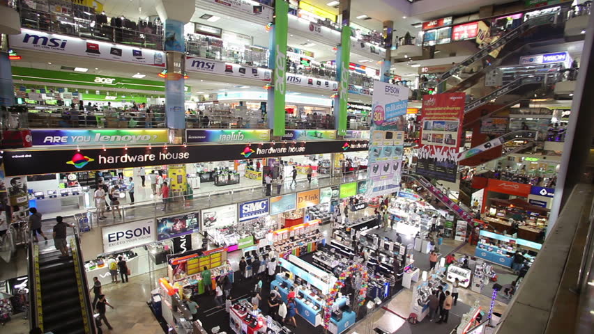 BANGKOK - JANUARY 14. Crowds at Pantip Plaza shopping centre on January 14, 2012 in Bangkok, Thailand. The plaza is a mecca for all things electronics related.