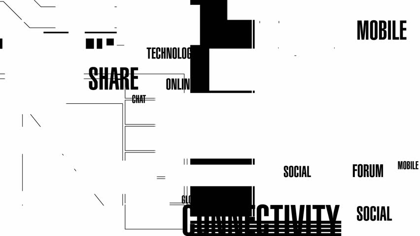 Random, blinking, animated background of graphical elements and words based around social media. Ideal for use as an alpha or luma matte to add interest to other backgrounds. 