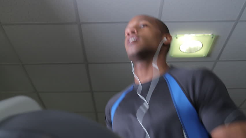 Male running on treadmills, cardio workout exercise in gym