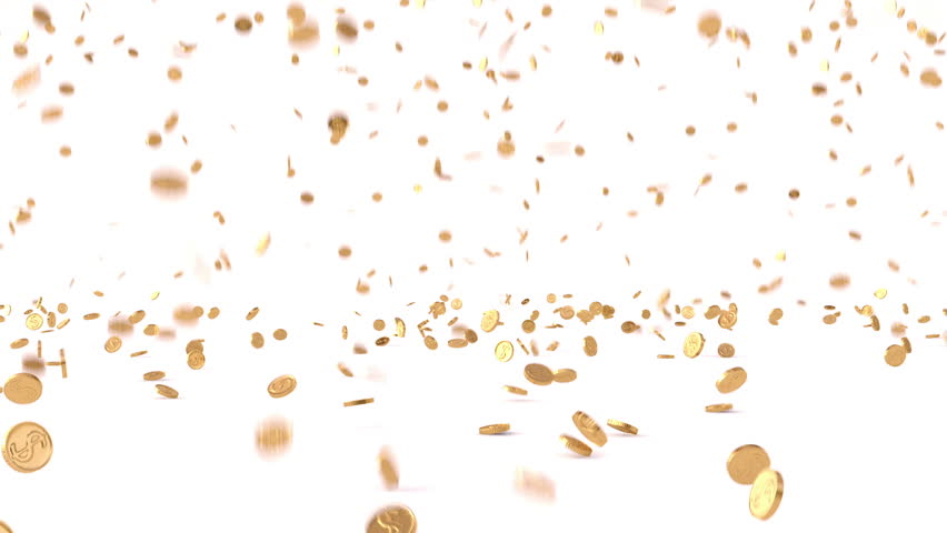 Rain from the golden coins. HQ animation with alpha channel.