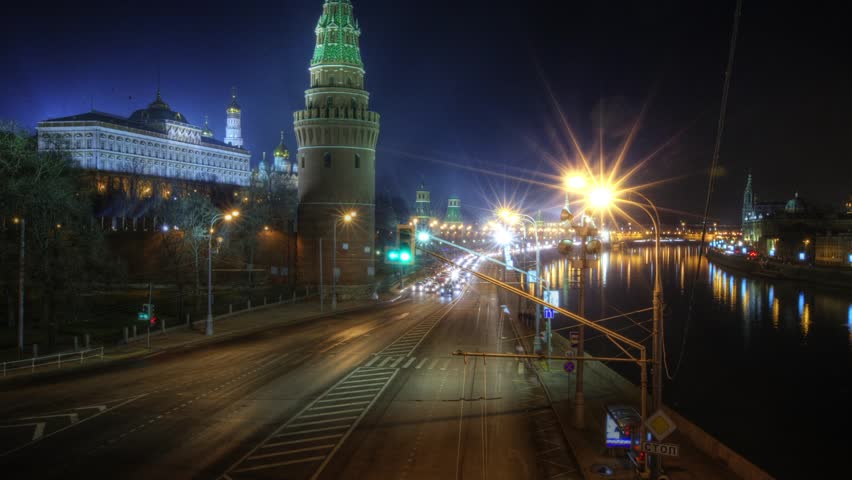 Moscow city night. Time lapse.