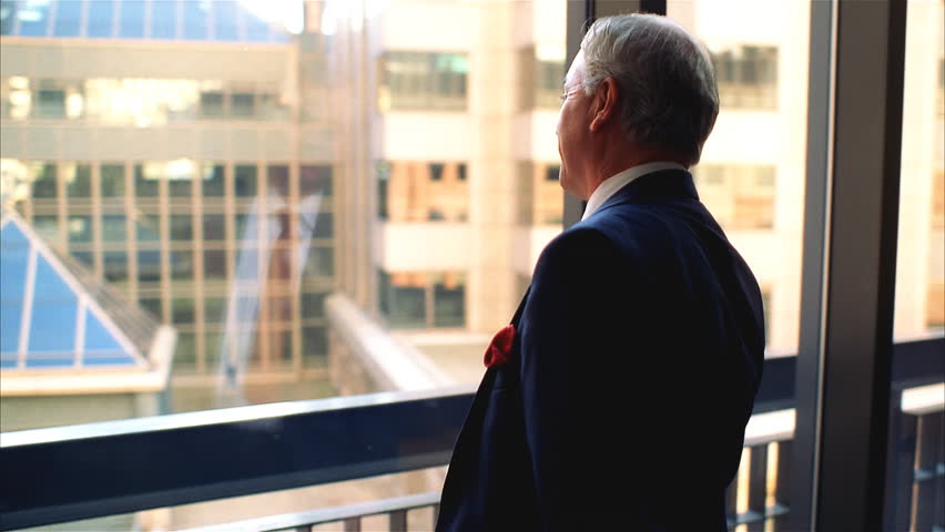 Executive thinking at window