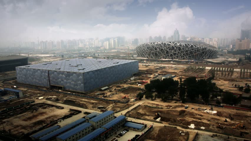 Beijing - Circa 2008: Beijing Olympic Park in 2008. Timelapse of Beijing Olympic Park National Stadium, 2008, in Beijing, China.