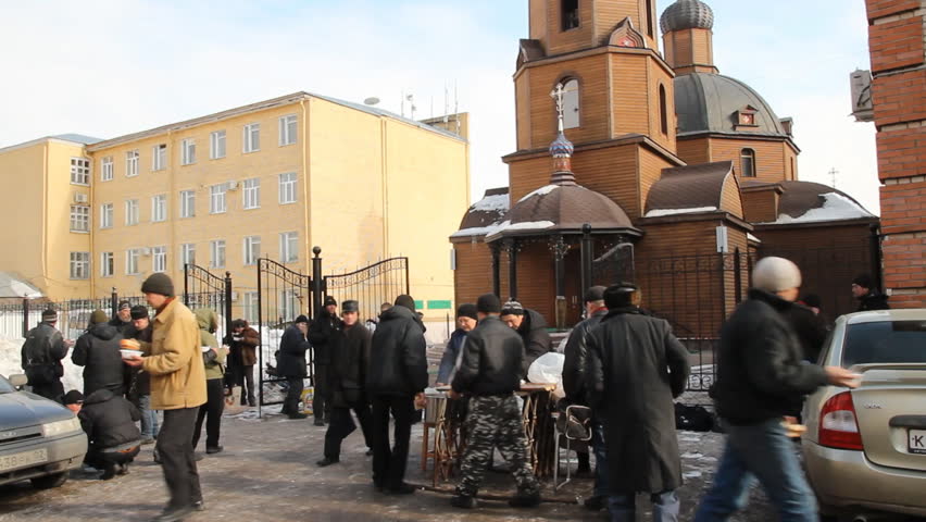 MARCH 1 - UFA, RUSSIA: 
Distribution of hot meals to homeless persons on March 1, 2012 in UFA, Russia. 