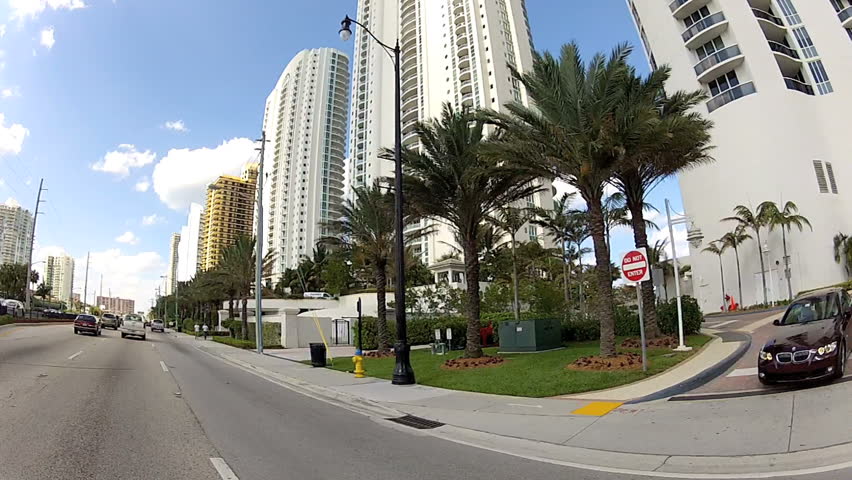 MIAMI, FL - APRIL 28: Drivers point of view of Sunny Isles Beach, April 28, 2012 in Miami, FL. 