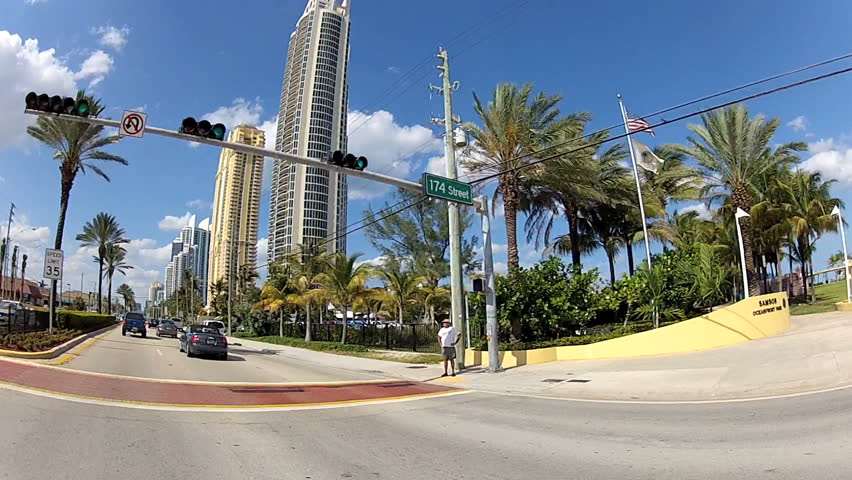MIAMI, FL - APRIL 28: Drivers point of view of Sunny Isles Beach, April 28, 2012 in Miami, FL. 