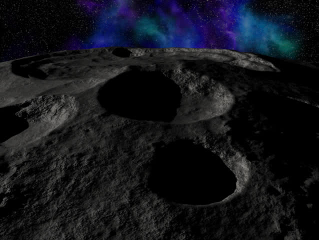 Computer-generated 3D animation depicting an Earth-rise
