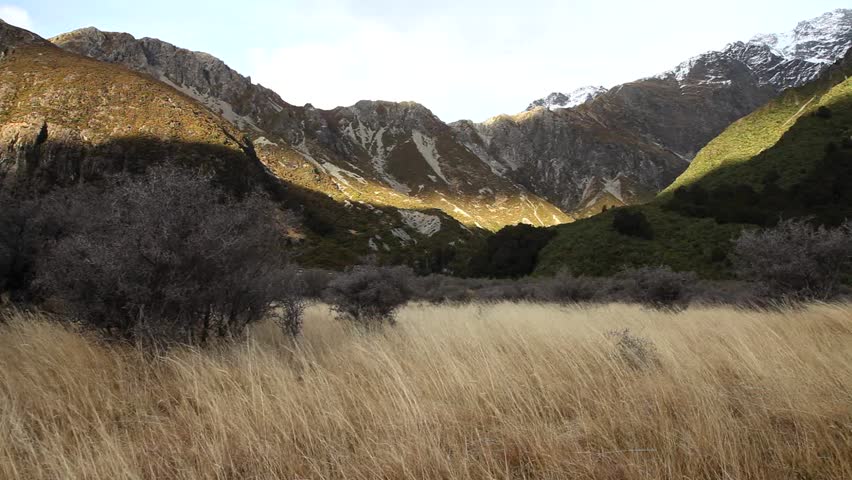 Beautiful scenery of Aoraki Mount Cook valleys New Zealand national park Southern Alps mountains South Island 