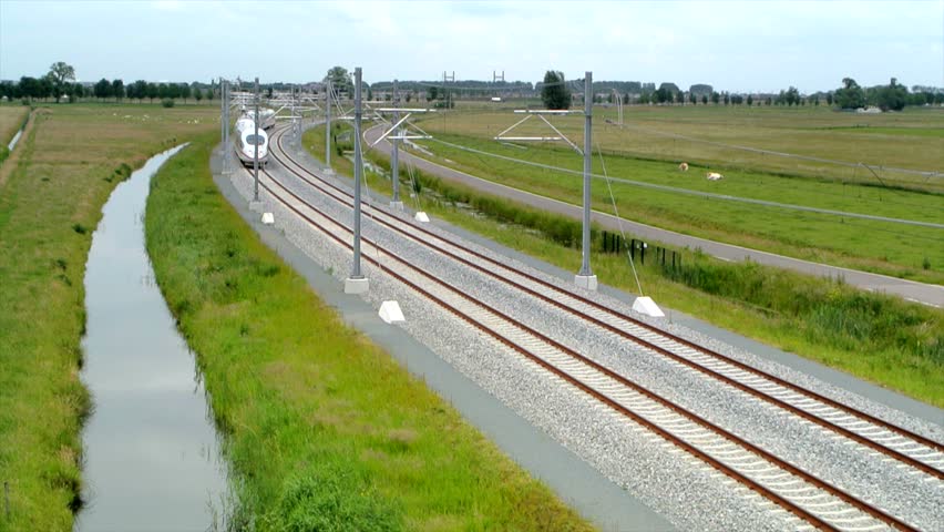 ICE train (Intercity-Express) doing test runs on the new Hanzelijn railroad track near Kampen, The Netherlands.